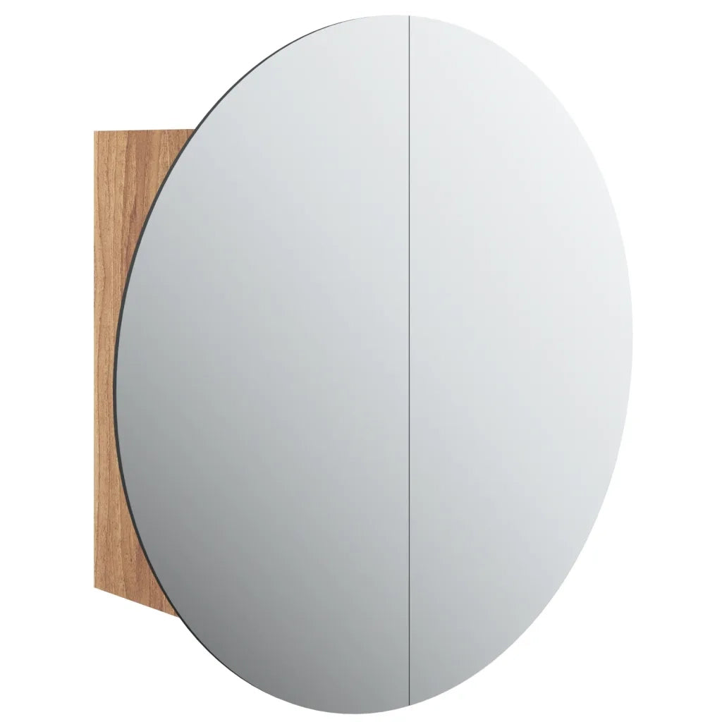 Armadio da Bagno con Specchio Rotondo e LED-Mobile bagno con specchio Rovere 47x47x17,5cm
