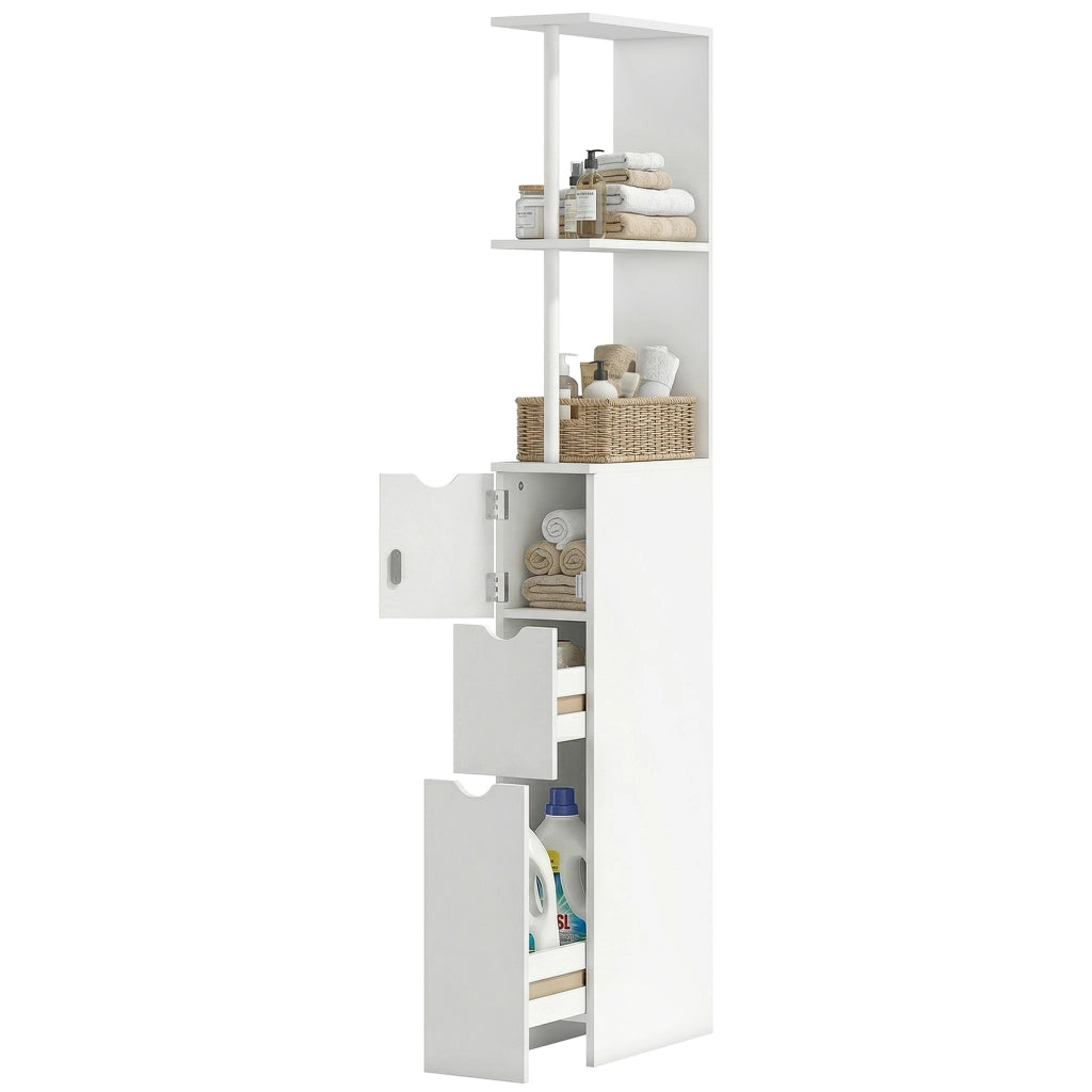 Mobile colonna bagno con cassetto e ripiani ¨C zephmum ¨C 15x33x136.8 cm bianco