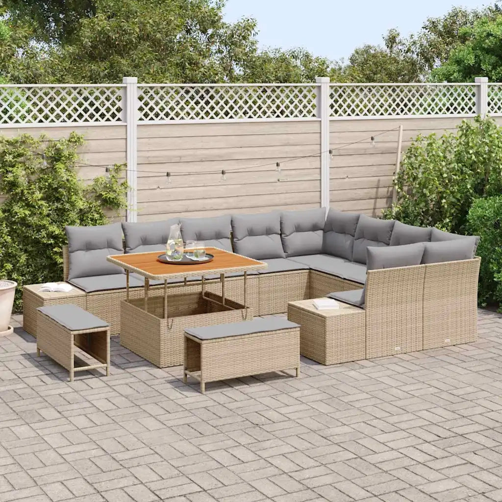 Set Divano da Giardino con cuscino 12 pcs Beige polyrattan