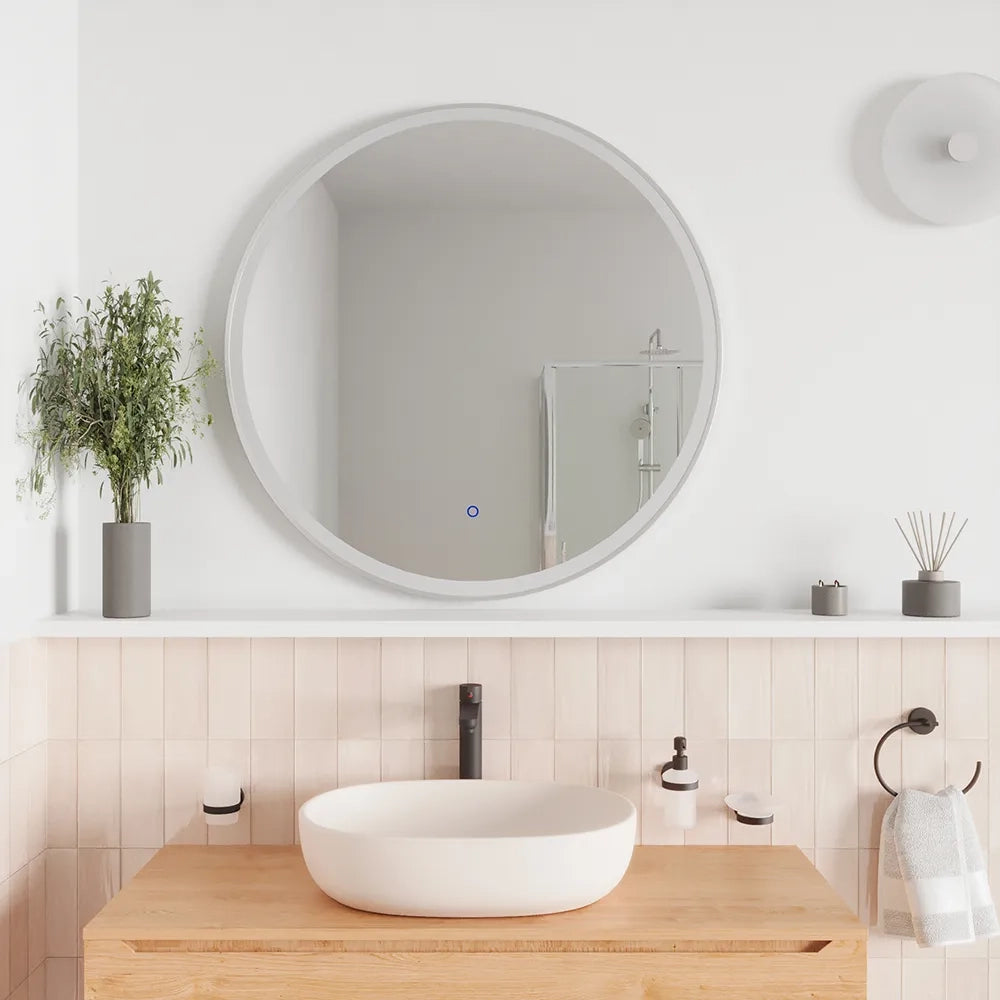 Specchio led tondo Ø 100 cm cornice bianco opaco touch screen luce calda/fredda