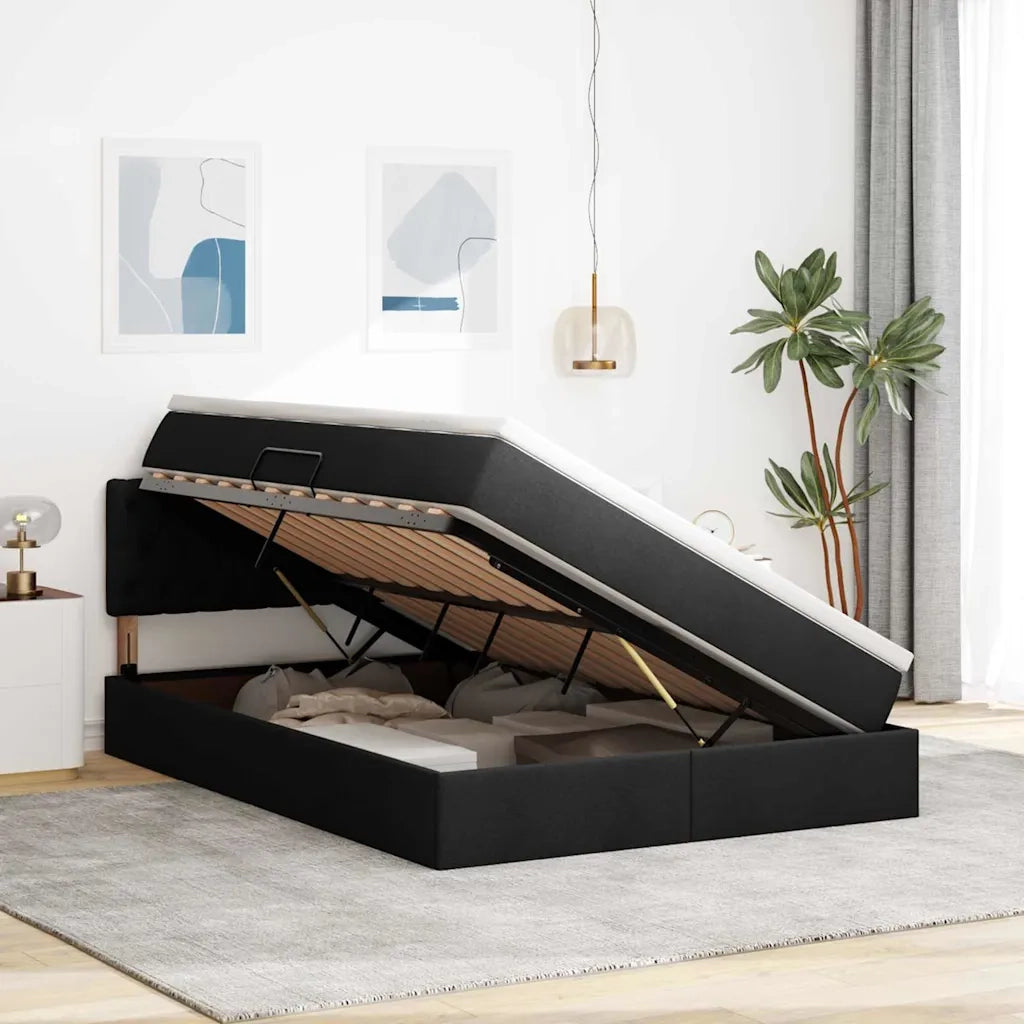 Letto con contenitore e materasso Nero 140 x 200 cm