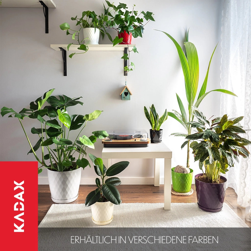 Vaso da fiori in plastica KADAX con supporto e coperchio, 14 cm, bianco.