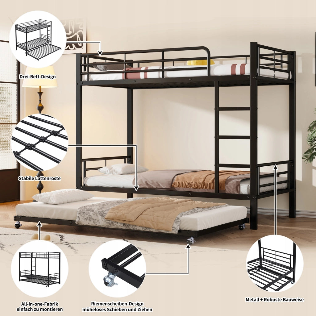 Letto a castello estraibile - Xylo - 90x200/90x190 - Nero