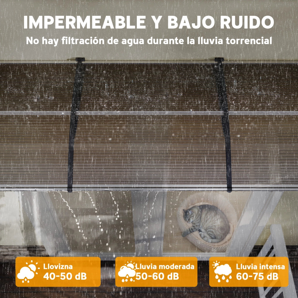 Tettoia Pensilina per Porte e Finestre ¨C Xylo ¨C 303x96x27 cm Alluminio Policarbonato Marrone