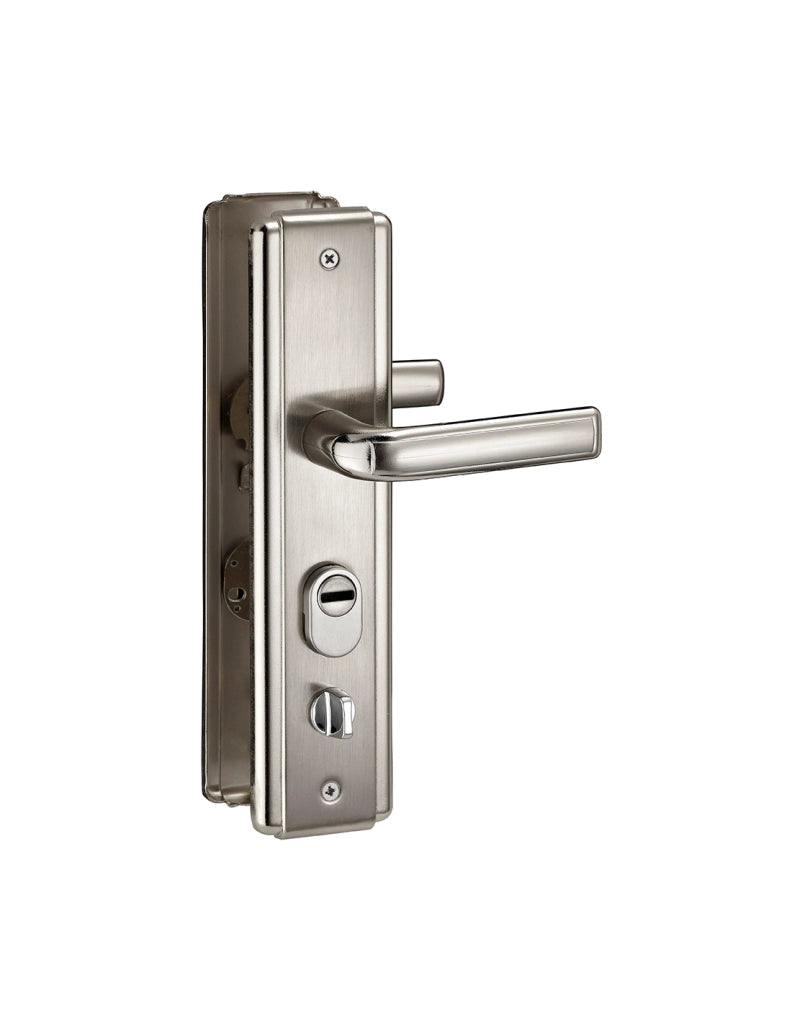 Maniglia per porta d'ingresso SET con defender integrato, alluminio satinato, apertura sinistra - THIRARD
