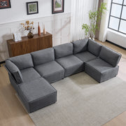 Divano Modulare in Tessuto ¨C MINIMAL ¨C Grigio Scuro, Legno, Componibile