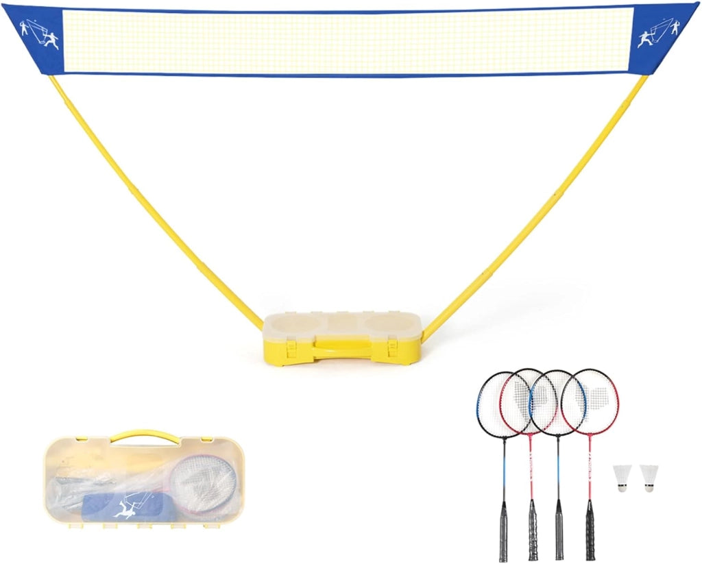 Set Rete da Badminton Portatile, con 4 Racchette e 2 Volani, Rete da Tennis Pallavolo 3 x 1,5m, Montaggio Facile, Set Completo per Spiaggia Parco Cortile