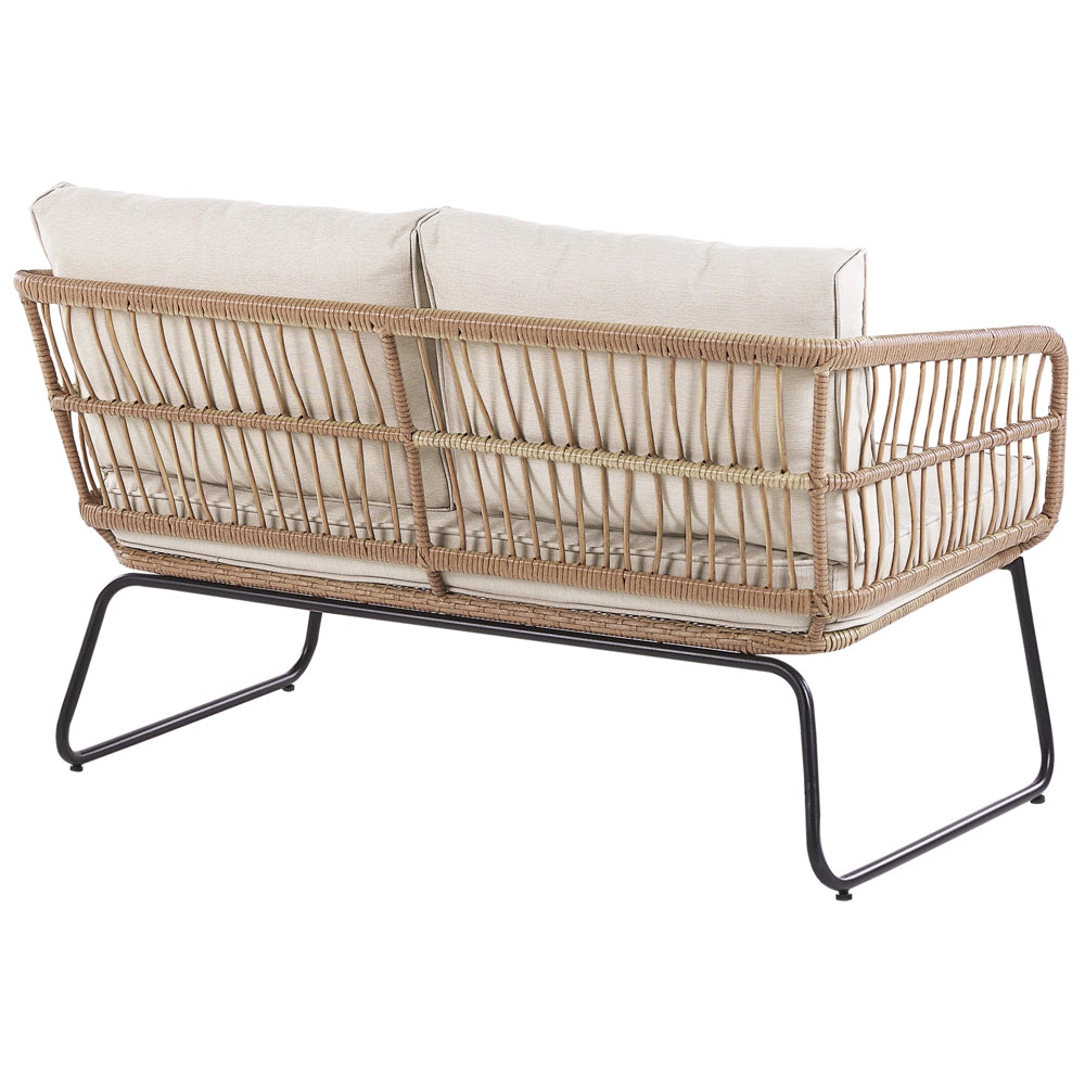 Set Divani Da Giardino Beige Cuscini rattan sintetico Esterni 4 Posti 2 Tavolini