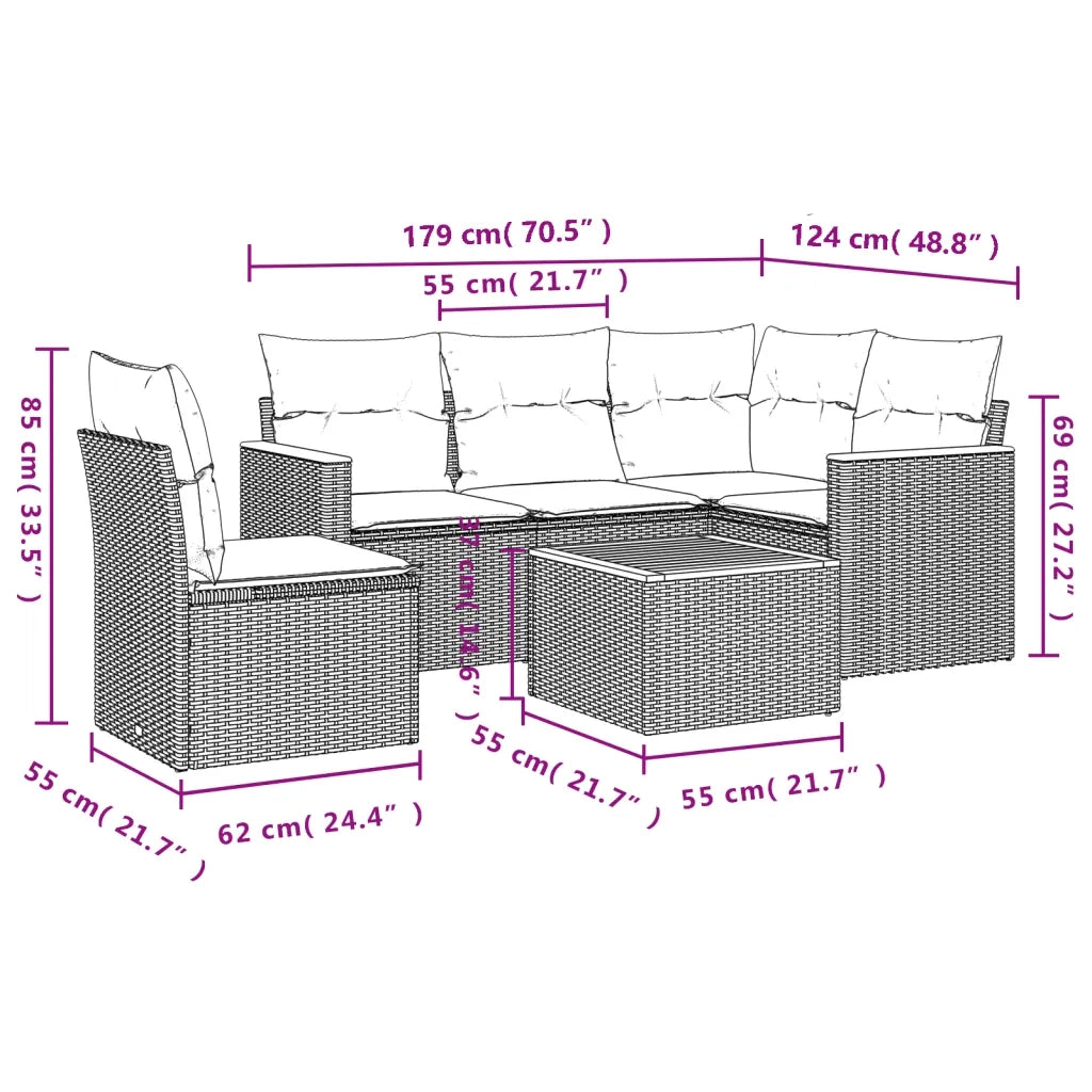 Set Divano da Giardino 6 pz con Cuscini Beige in Polyrattan 3258384