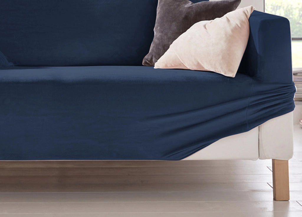 Copridivano Elasticizzato Effetto Velluto Modello Morbidissimo Colore Blu - 4 Posti - Blu