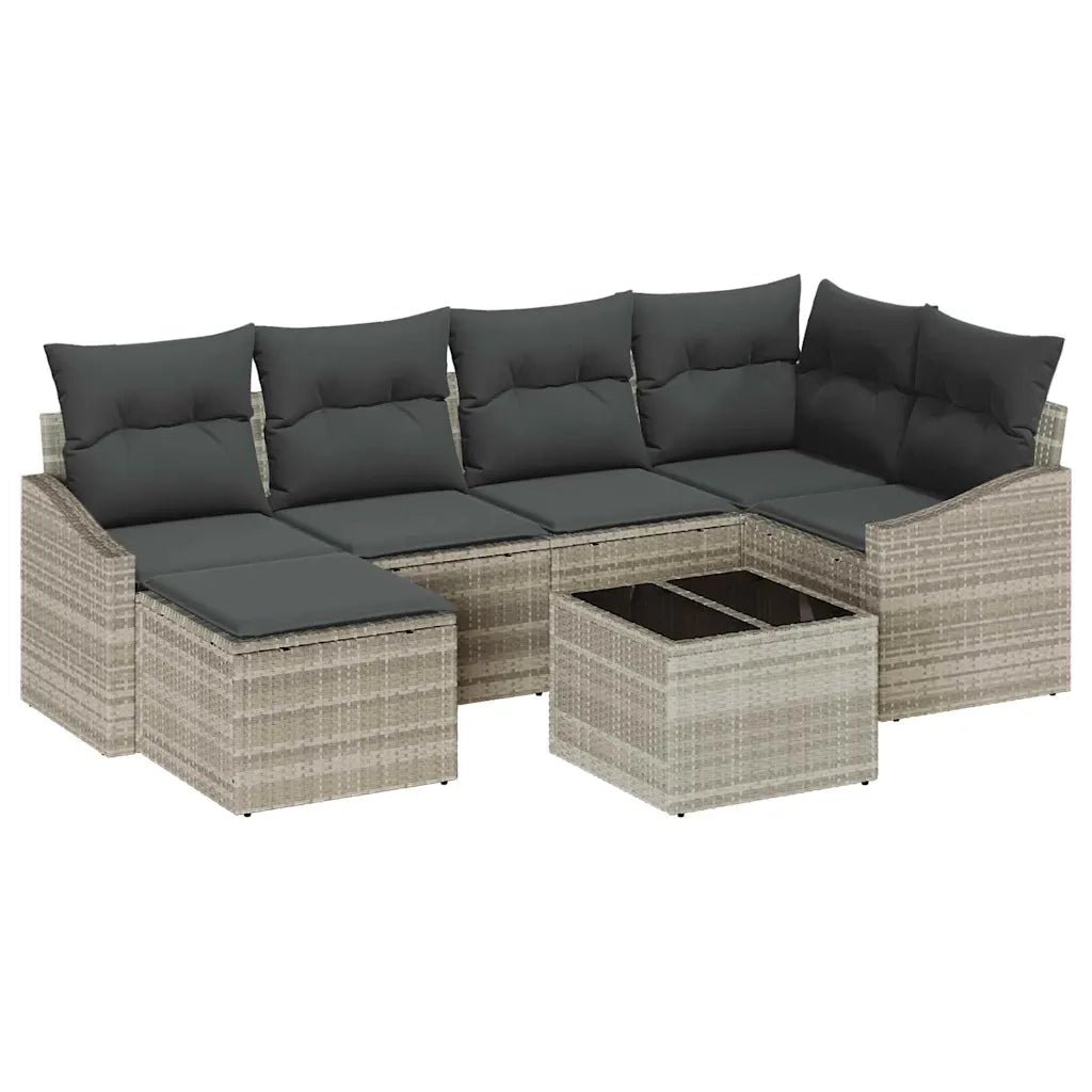 Set da Pranzo per Giardino con cuscino 7 pcs Grigio chiaro
