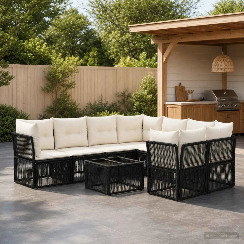 Set Divano da Giardino 9 pz Nero polyrattan 3434143