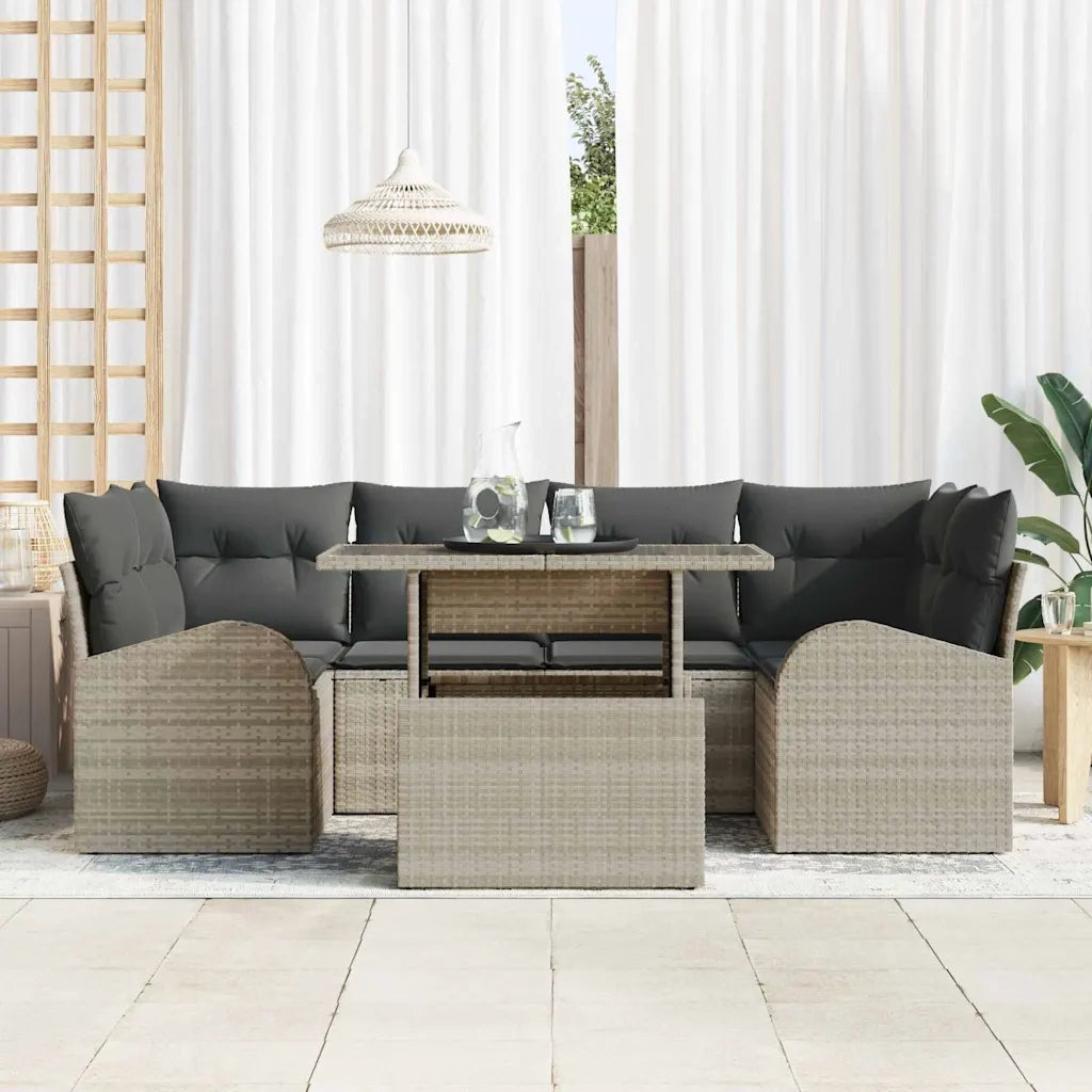 Set Divano da Giardino 7 pcs Grigio chiaro Poly Rattan