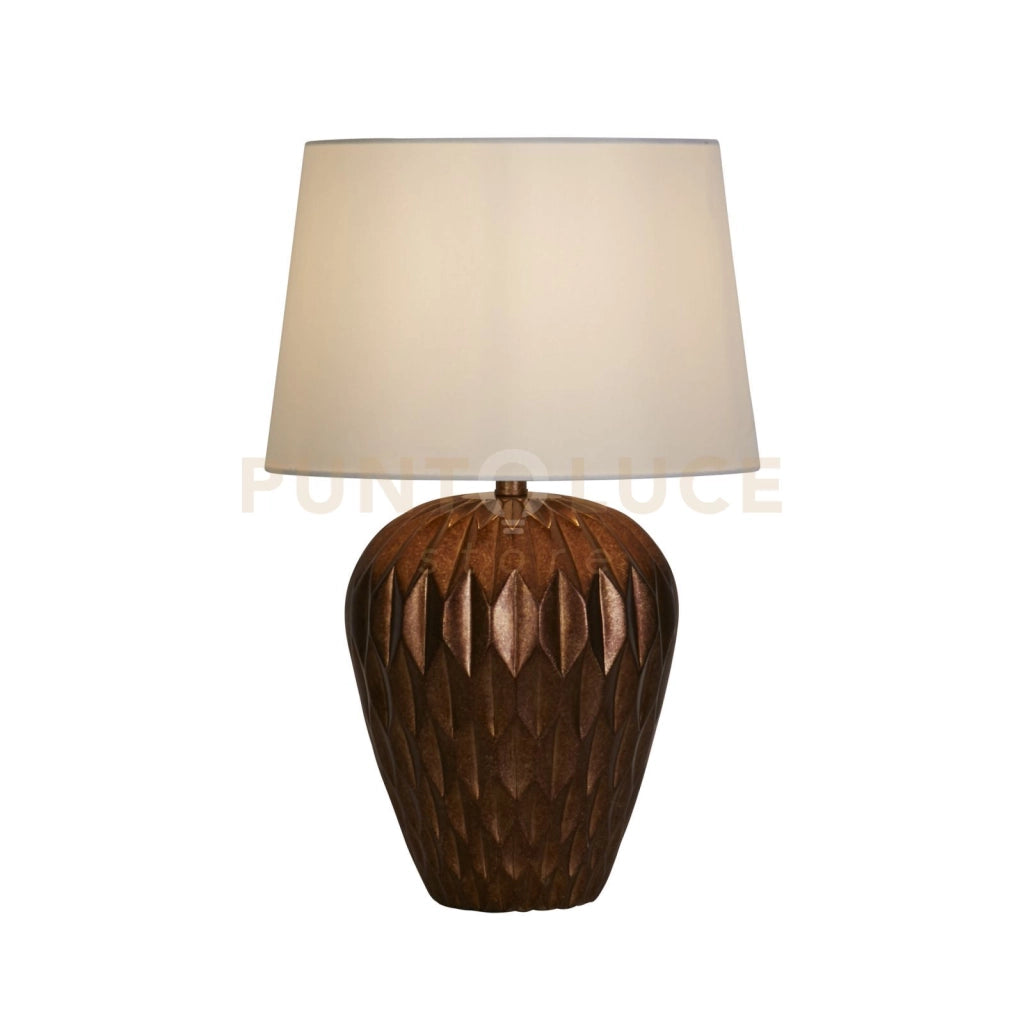 Lampada da tavolo Rosetta 1Lt, resina bronzo e paralume in lino bianco