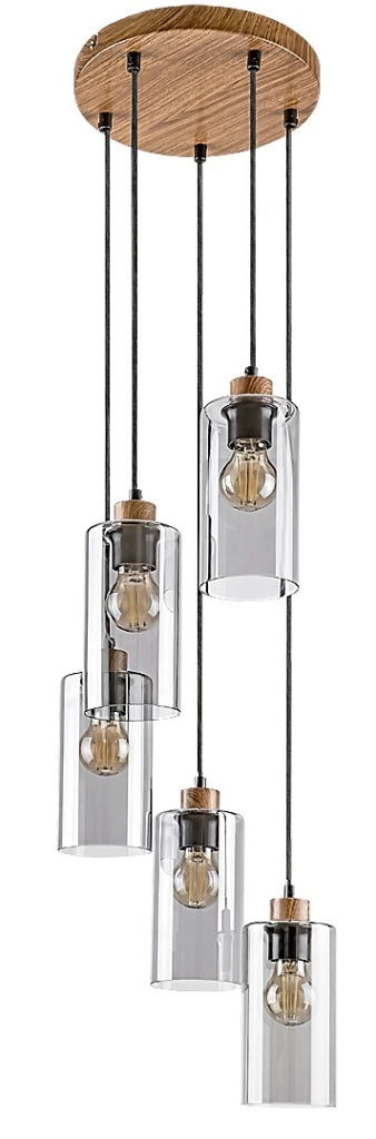 Lampadario Rabalux Tanno 5 luci E27 rovere fumé moderno