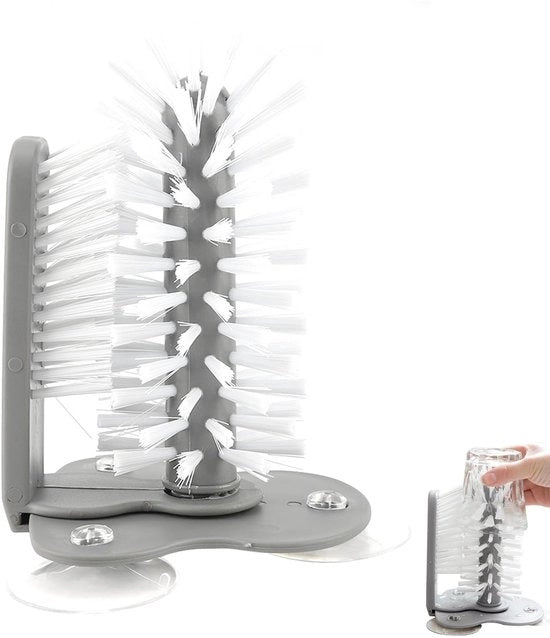 Pulitore a vetro con 360 gradi di pulizia - Spazzola per bottiglie - Pulitore di vetro - Morsetti antiscivolo - Materiale PP/PVC resistente - Setole di spazzola flessibili - Spazzola per bottiglie