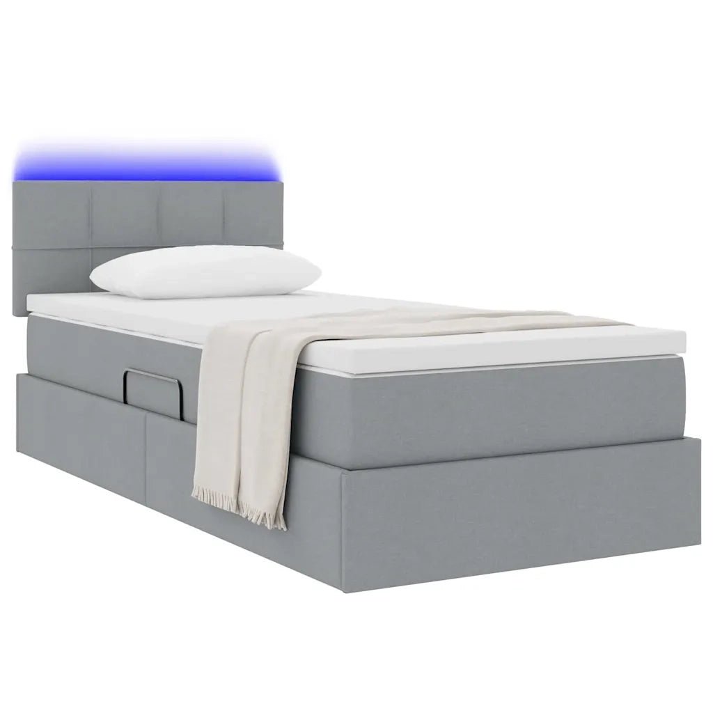 Letto con contenitore e LED Grigio chiaro 100 x 200 cm Tessuto 3371124