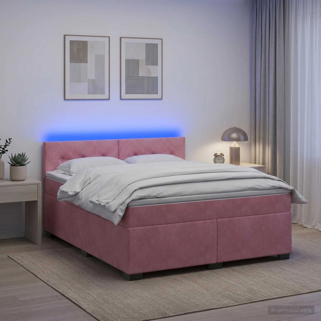Letto con Box Spring, Materasso e LED Rosa 160 x 200 cm Velluto 3452215