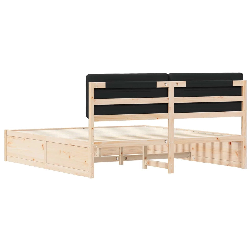 Letto con Testiera Rivestita-Struttura Letto con Testiera Nero 200 x 200 cm Pino massello 226882