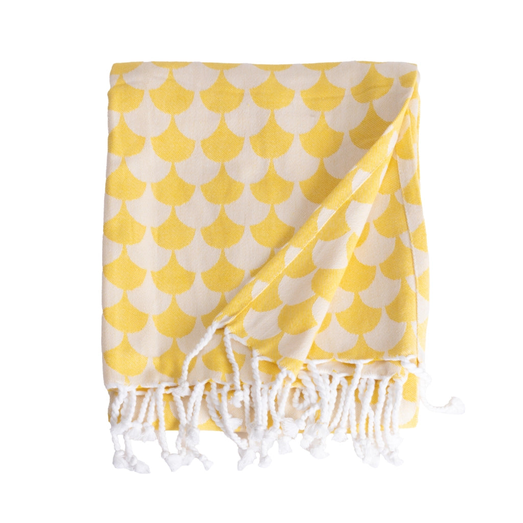 Coperta gialla e bianca con frange 130x170 cm DROP