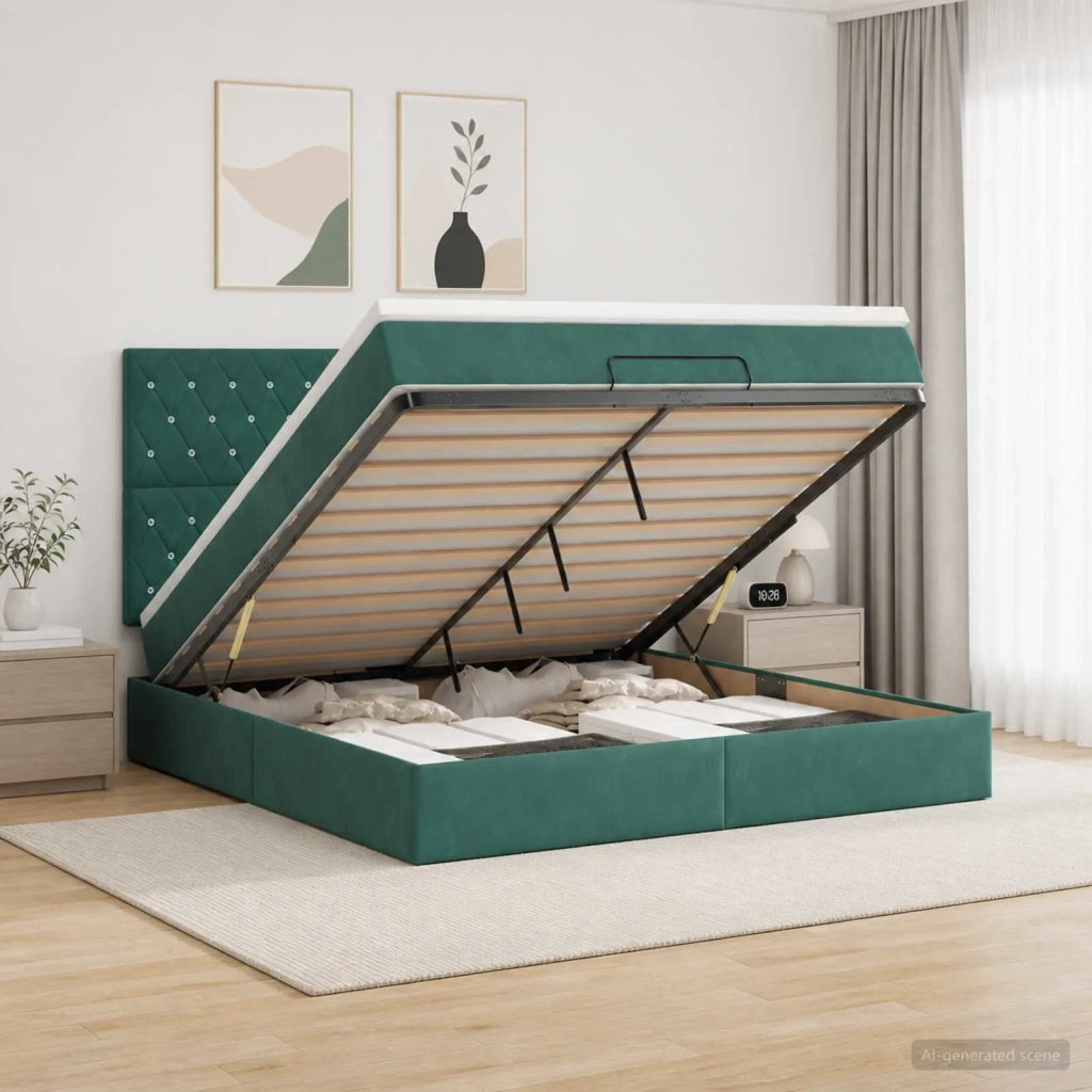 Letto ottomano con materasso Verde Scuro 140 x 190 cm Velluto 3457650