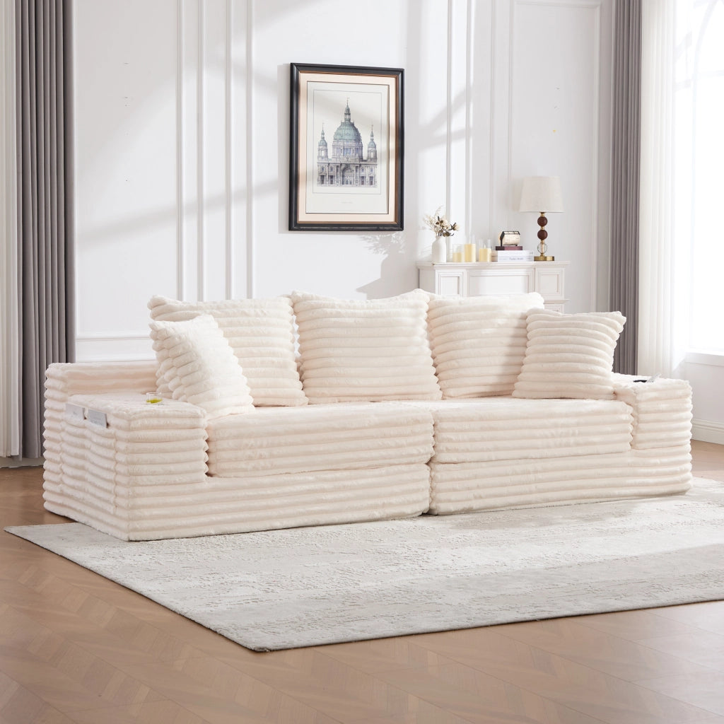 DIVANO letto modulare 273x98x87 cm in tessuto a coste Beige