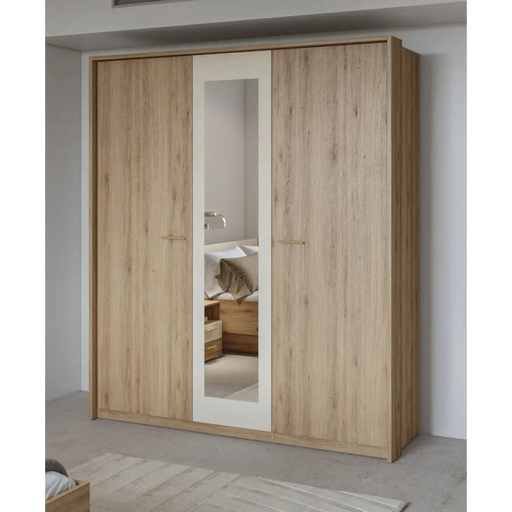 Camera completa VERTIGO – Letto 180x200 con doghe, 2 comodini, armadio a 3 ante, cassettiera + cornice design