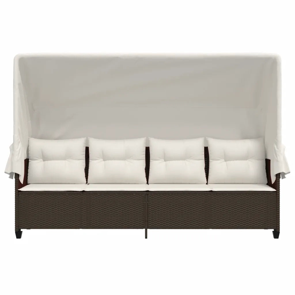 Lettino Prendisole con Baldacchino e Cuscini Marrone Polyrattan 368336