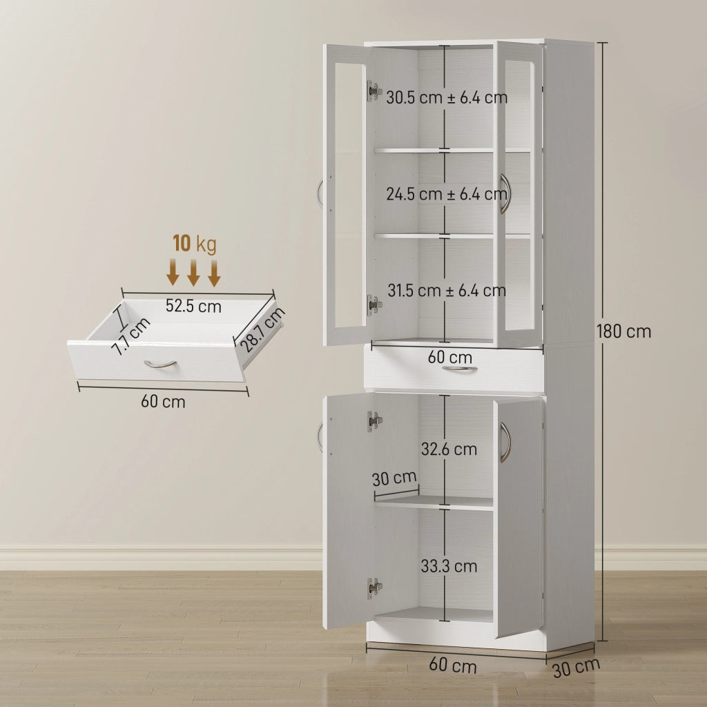 Credenza Cucina con Ante in Vetro e Cassetti ¨C Minimal ¨C Bianco 60x35x180 cm