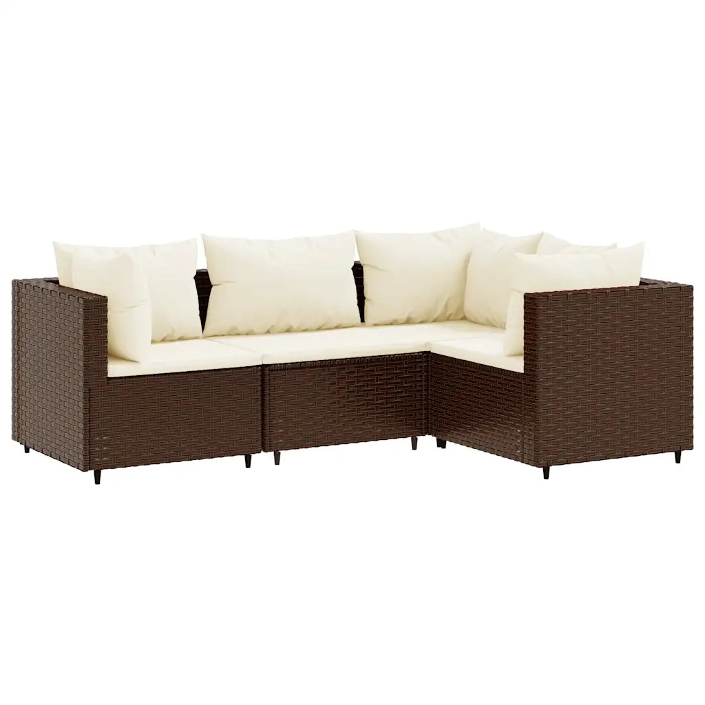 Set Mobili da Giardino 4 pz con Cuscini in Polyrattan Marrone