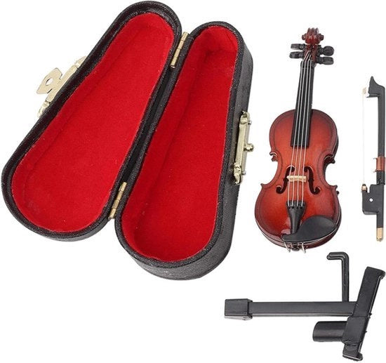 Violino Piccolo con Custodia - Modello Miniaturizzato - Accessori per Casa dei Bambini - Decorazione di Strumento Musicale Miniatura - Adatto per Bambini e Collezionisti - Finestra in Legno di Noce.