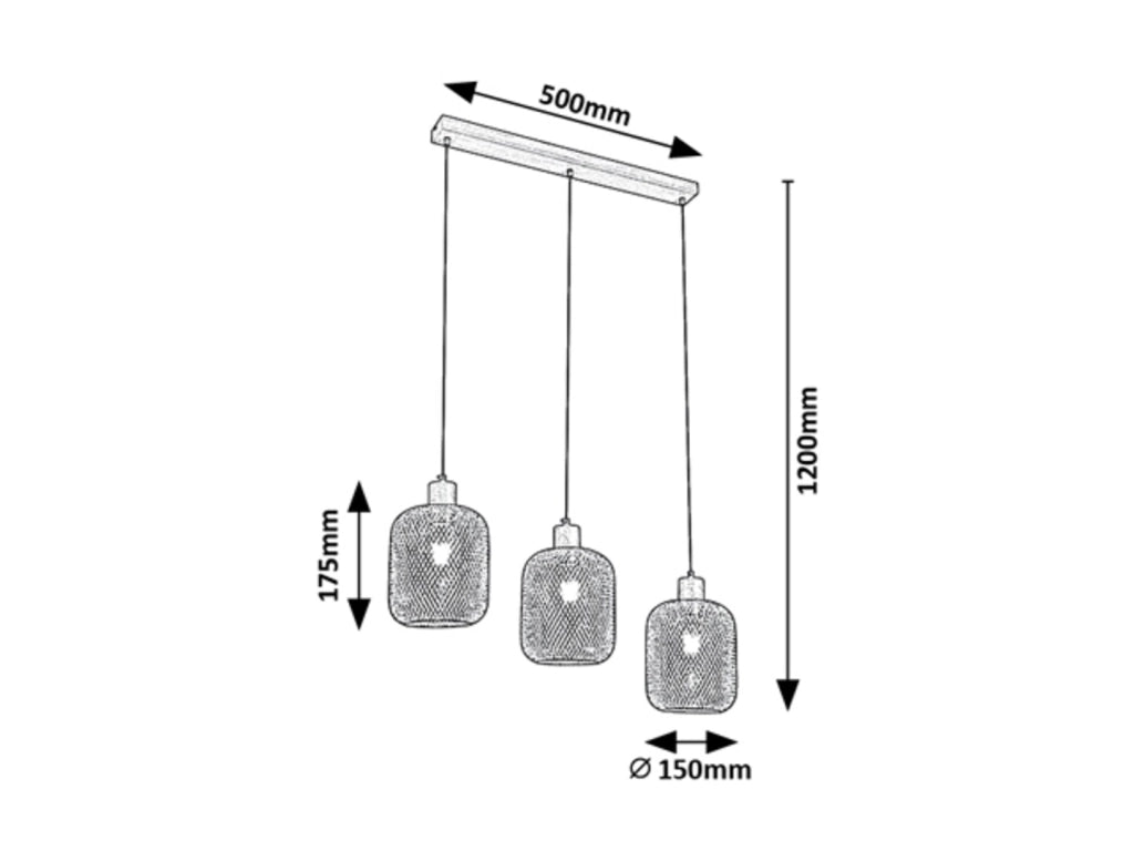 Lampada a sospensione Rabalux Grendel 3xE27 faggio/nero