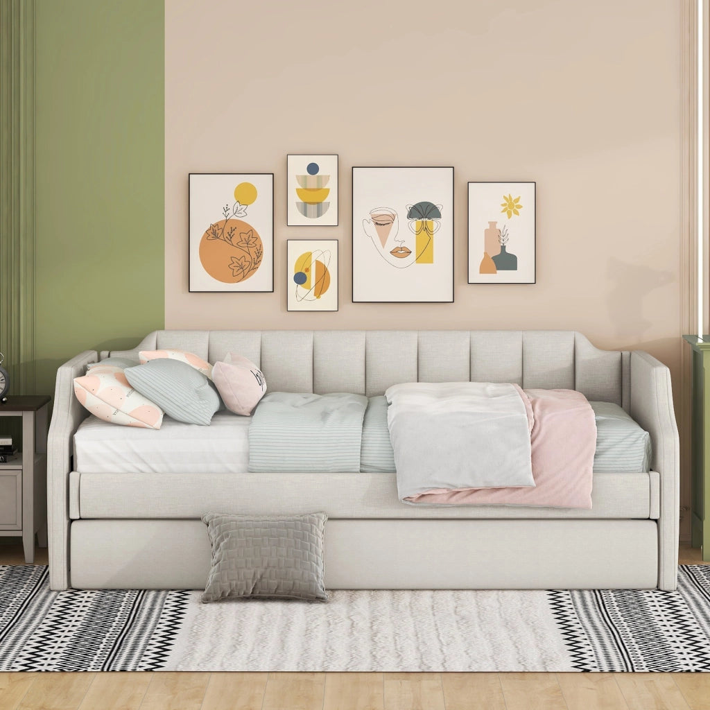 Letto Singolo Imbottito con Rollbett ¨C MINIMAL ¨C Beige 90x200