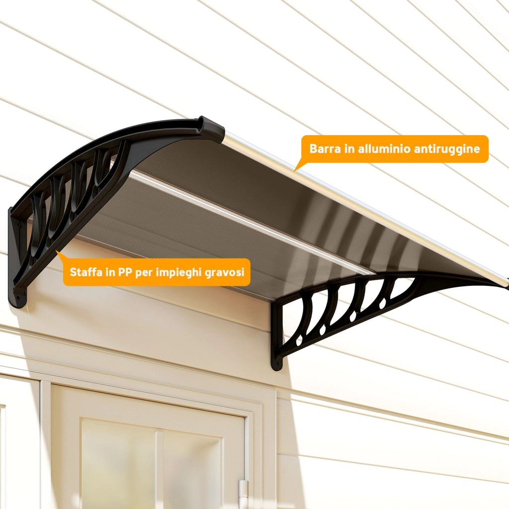 Tettoia Pensilina Policarbonato ¨C Xylo ¨C Marrone 103x96.5x27cm Esterno Porte Finestre