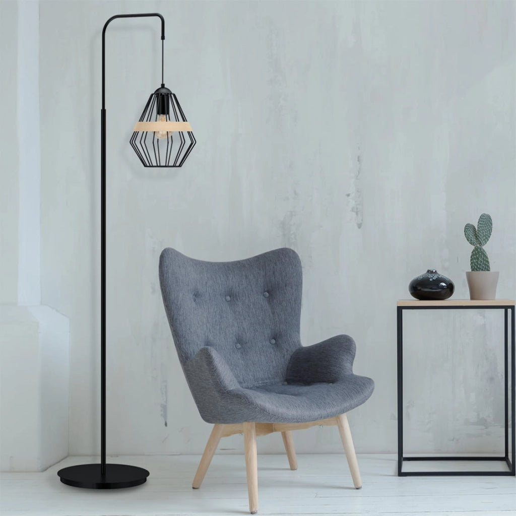 Lampada da terra Cliff nero/legno E27 60W Milagro MLP5528