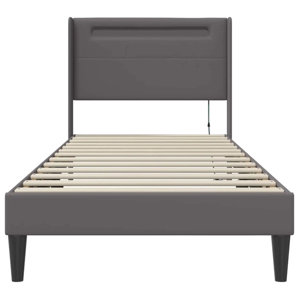 Letto singolo | Letto per adulti | Struttura del letto con testiera Grigio 80 x 200 cm Similpelle