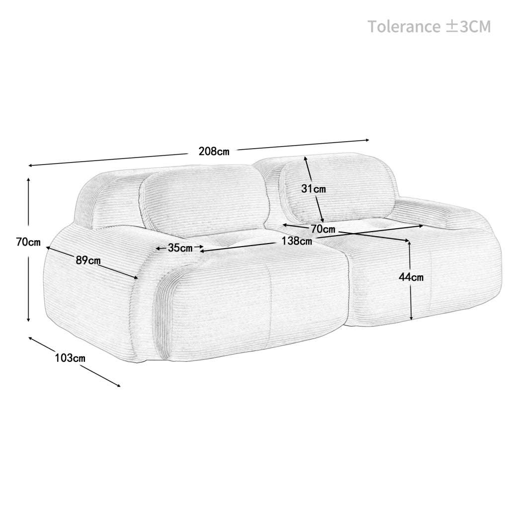 Divano Loveseat in tessuto cord - Zephmum- Modulare combinabile imbottitura elastica