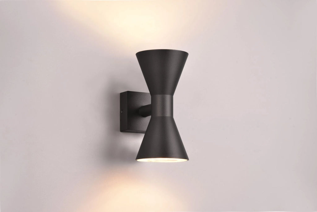 ARDAS APPLIQUE DA ESTERNO FUSIONE ALLUMINIO NERA BI-EMISSIONE H. 20CM IP44 2 LUCI ATTACCO GU10