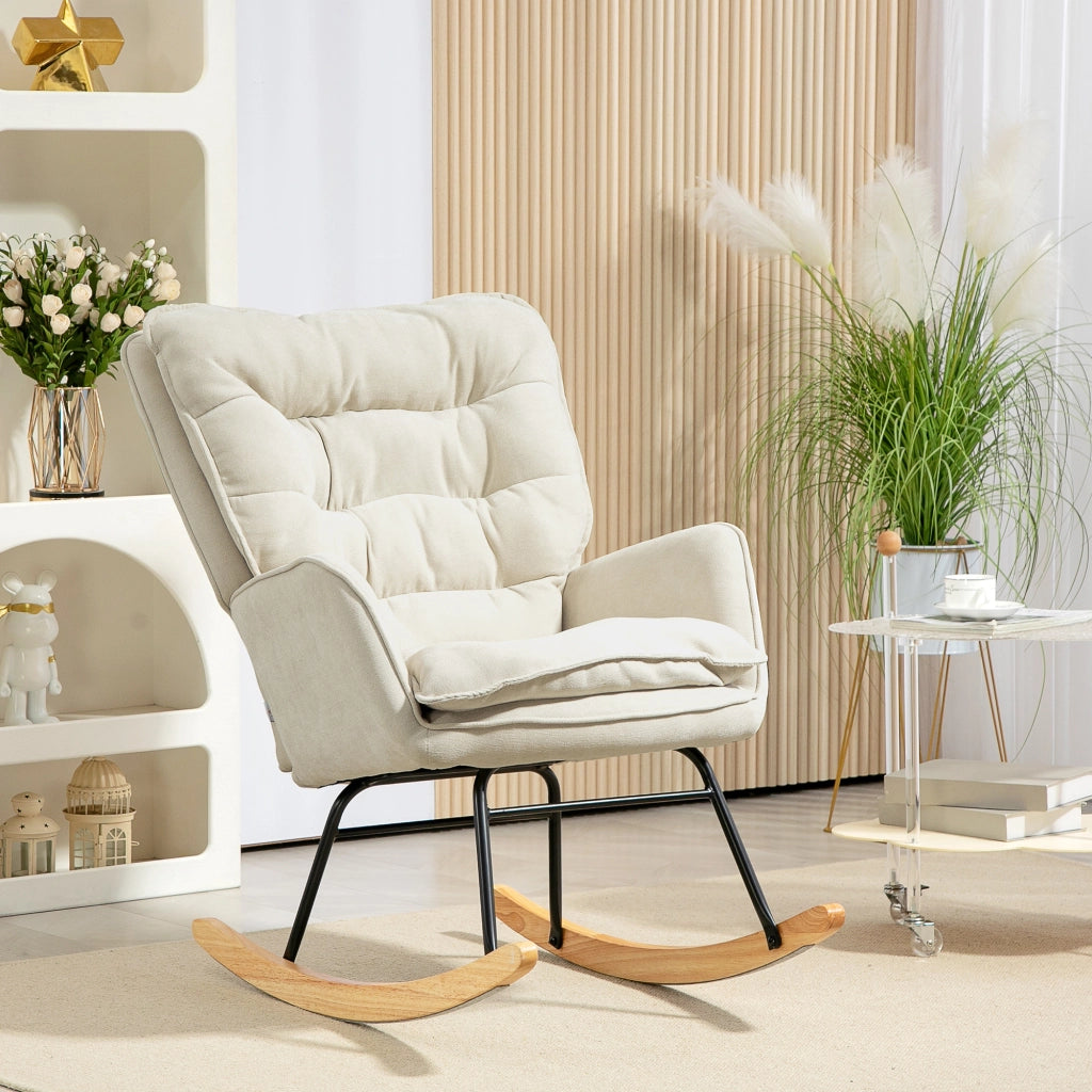 Poltrona Dondolo in Legno ¨C Minimal ¨C Beige