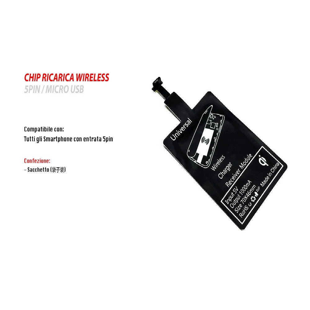 Trade Shop - Chip Ricarica Wireless Adattatore 5pin Micro Usb Universale Ricevitore 1000mah Maxtech -