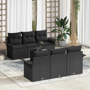 Set Divano da Giardino con cuscino 7 pcs Nero polyrattan