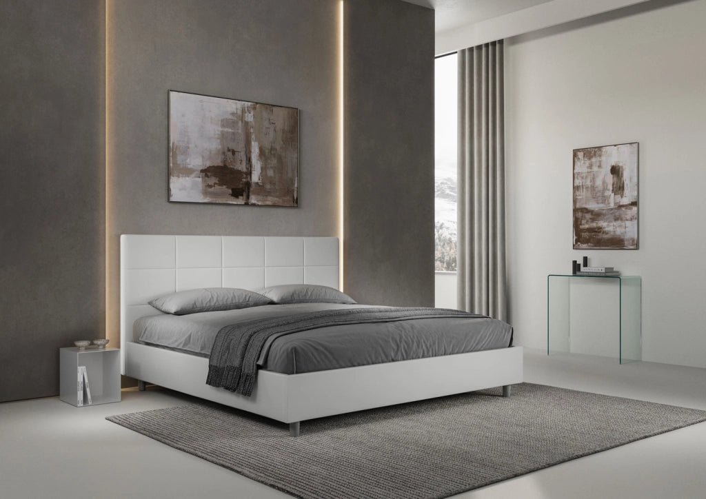 BS COM Letto matrimoniale king size con rete imbottito 190x190 similpelle bianco
