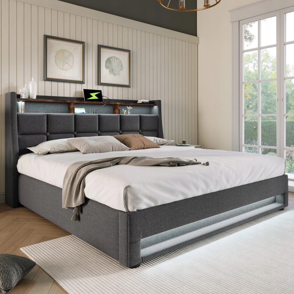Letto imbottito con LED USB e materasso incluso - Xylo - 160x200