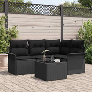 Set Divano da Giardino con cuscino 5 pcs Nero polyrattan
