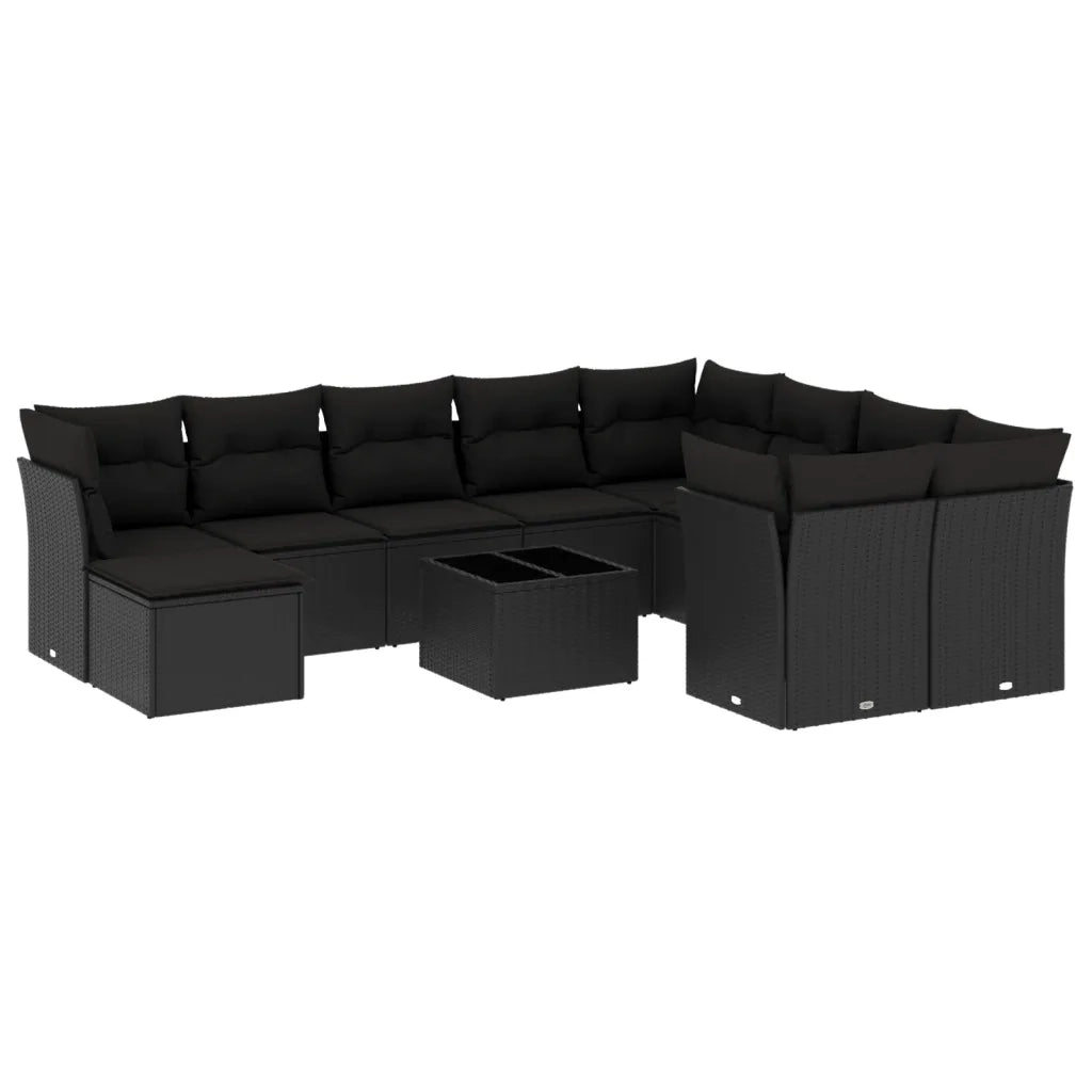 Set Divani da Giardino 11 pz con Cuscini in Polyrattan Nero 3218595