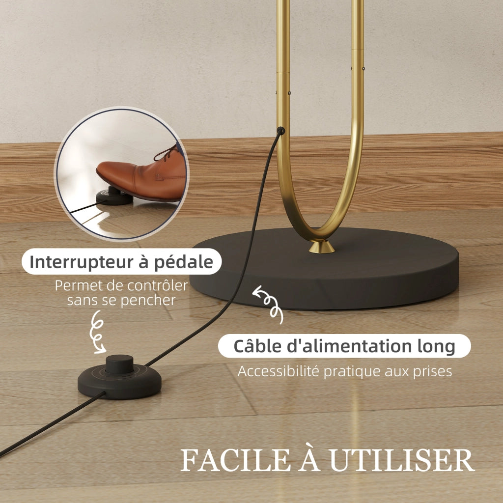 Lampada da terra con paralume in lino e interruttore a piede ¨C zephmum ¨C dorato e nero 156 cm