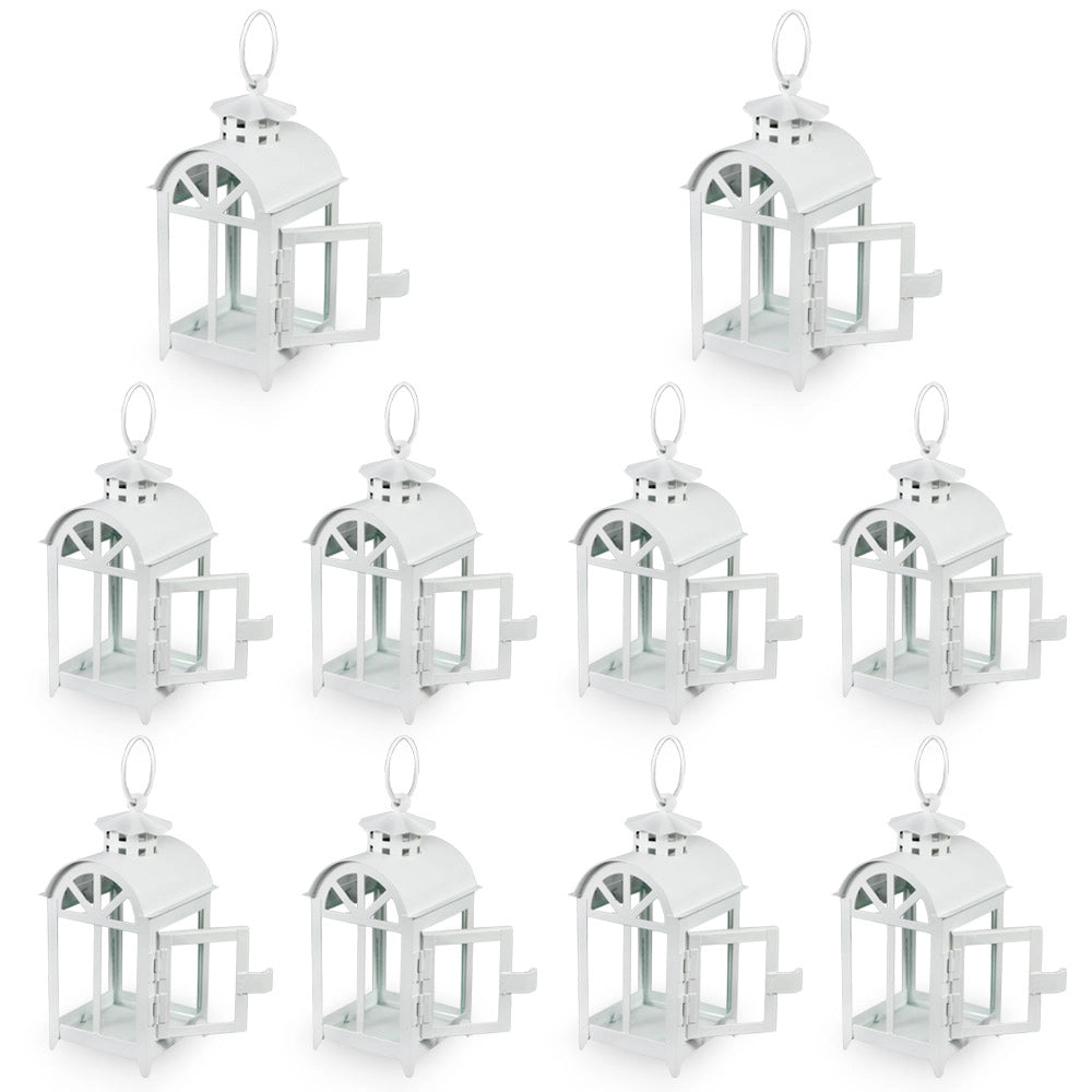10 lanterne portacandela decorative in metallo bianco quadrate cm 7 x 7 x h20