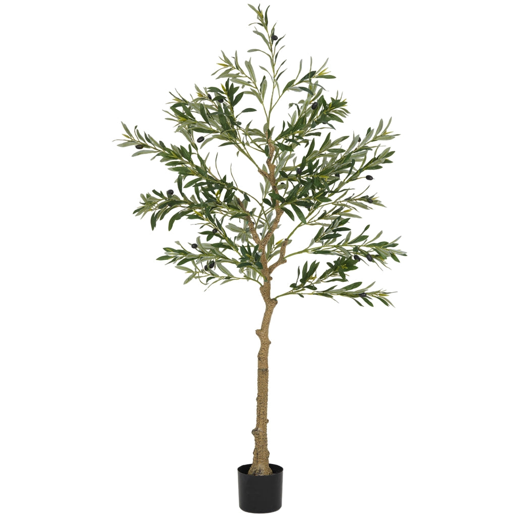 Albero di ulivo artificiale ¨C Minimal ¨C 150 cm, vaso verde, 720 foglie, 40 olive