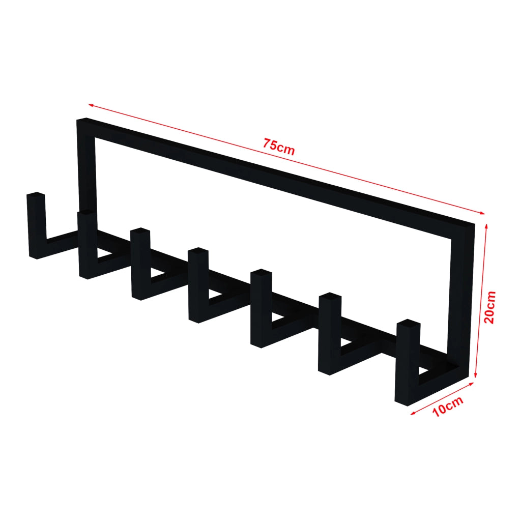 Appendiabiti da Parete Lyngen con 7 Ganci Porta Abiti 75 x 10 x 20 cm Acciaio Nero [en.casa]