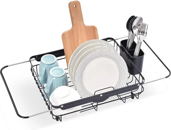 Afdruiprek perpendicolare con supporto estensibile - manico in acciaio inox anti-ossidativo nero con contenitore per posate